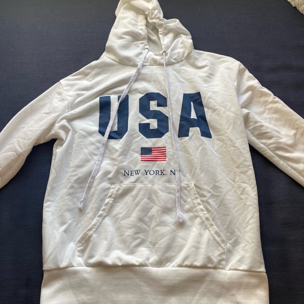 White Drawstring USA Hoodie